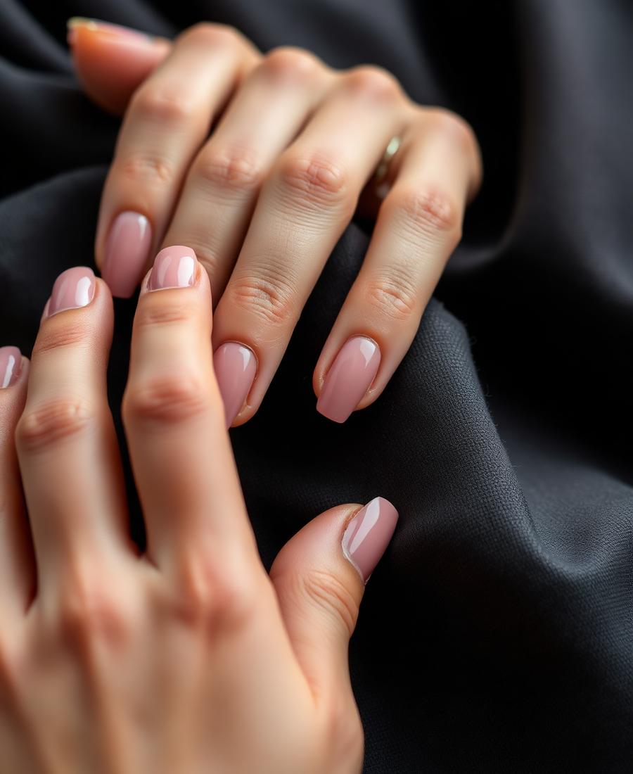 Glossy dusty rose gel nails