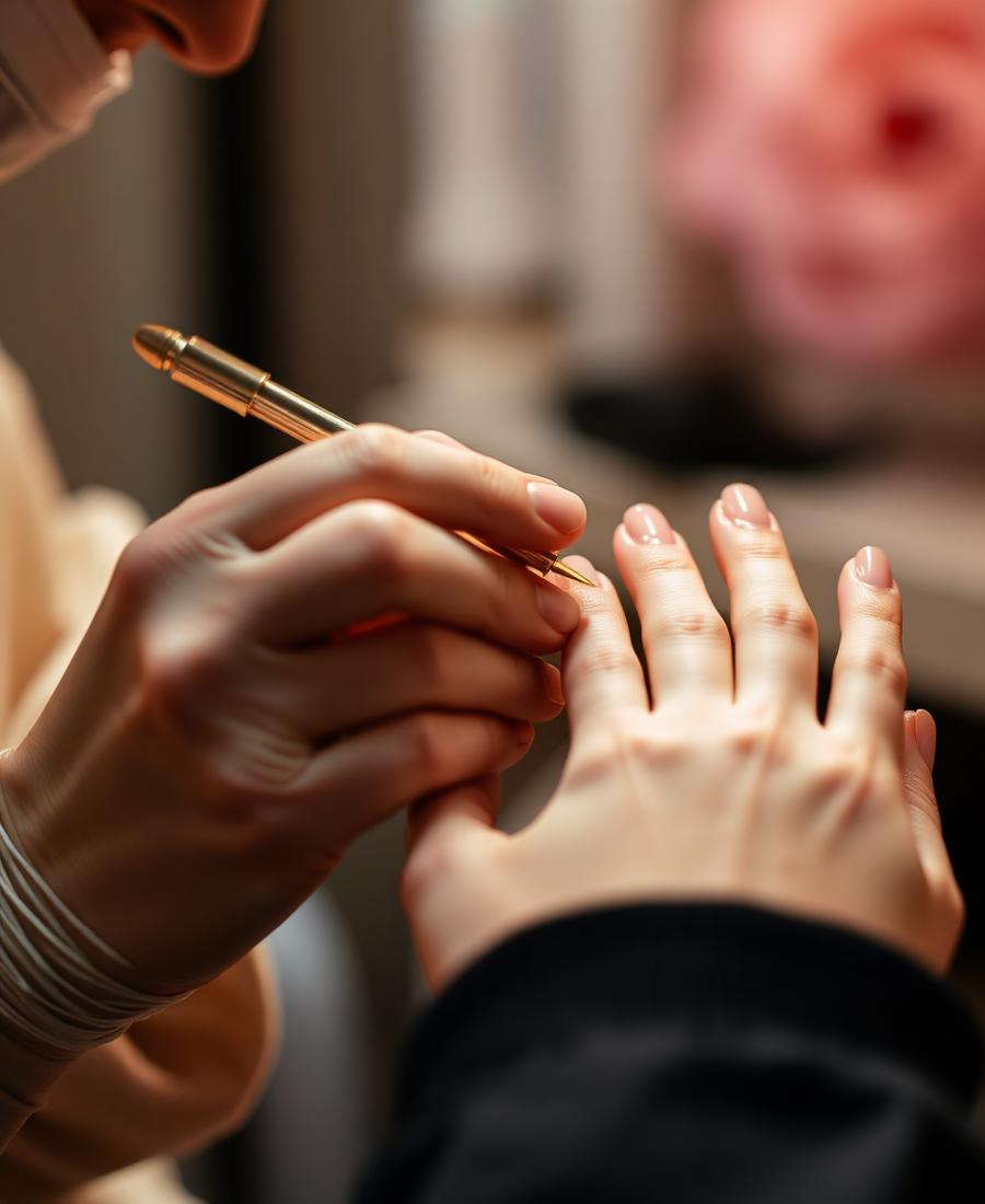 Nail technician shaping a client's nails